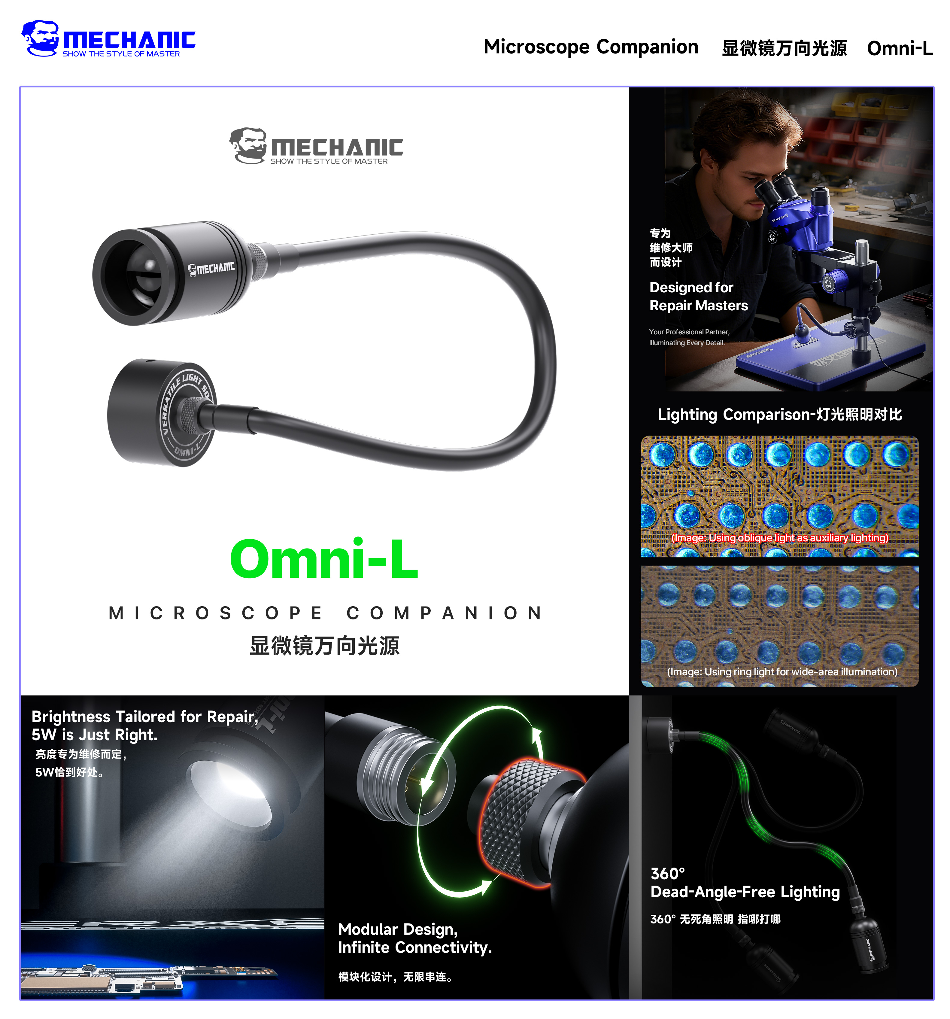 Electronics Repair Microscope - MECHANIC Microscope Universal Light Source Magnetic
