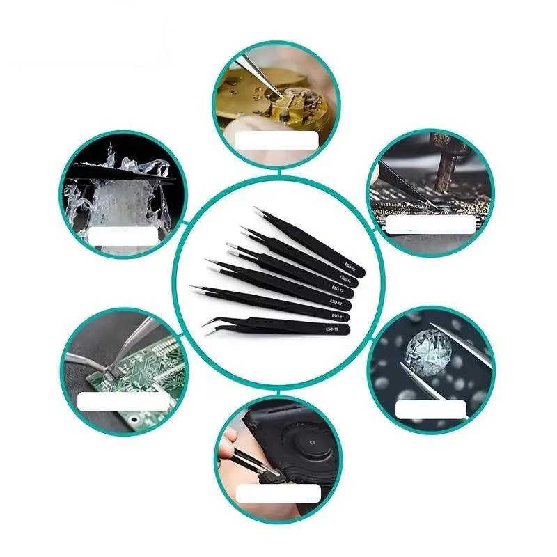 Electronics Repair Tool - 6pcs Precision Long Tweezers Set ESD